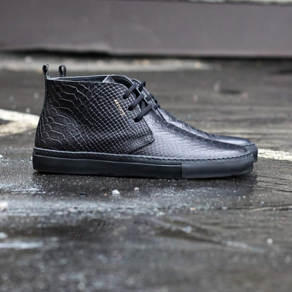 *Axel Arigato Black Croc Embossed Leather Chukka's